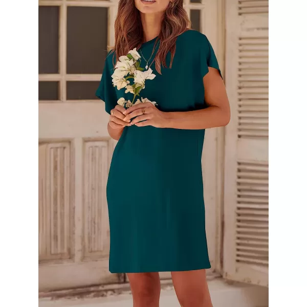 imageANRABESS Womens Summer Short Sleeve TShirt Dress Casual Loose Slit Beach Mini Dress Tunic TopDeep Green