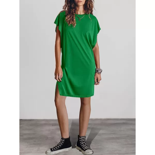 imageANRABESS Womens Summer Short Sleeve TShirt Dress Casual Loose Slit Beach Mini Dress Tunic TopGreen