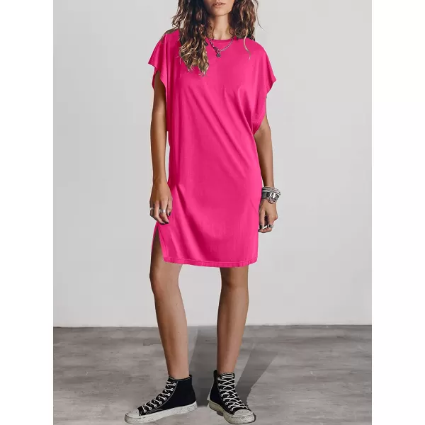 imageANRABESS Womens Summer Short Sleeve TShirt Dress Casual Loose Slit Beach Mini Dress Tunic TopHot Pink