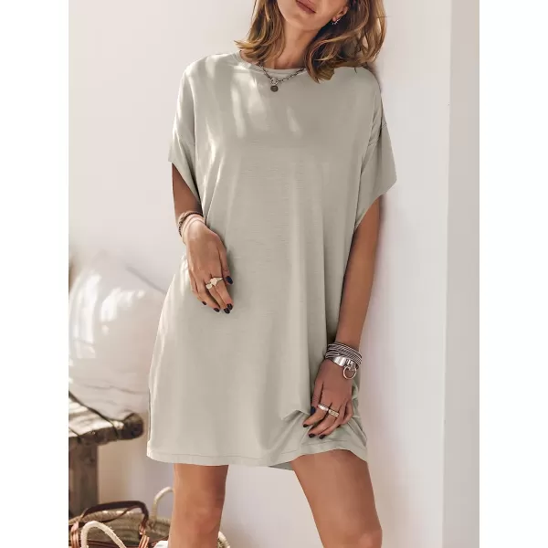 imageANRABESS Womens Summer Short Sleeve TShirt Dress Casual Loose Slit Beach Mini Dress Tunic TopLight Gray