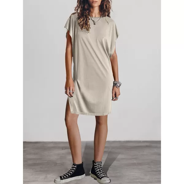 imageANRABESS Womens Summer Short Sleeve TShirt Dress Casual Loose Slit Beach Mini Dress Tunic TopLight Gray