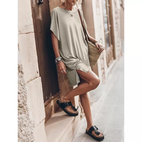 imageANRABESS Womens Summer Short Sleeve TShirt Dress Casual Loose Slit Beach Mini Dress Tunic TopLight Gray