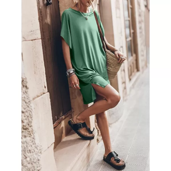 imageANRABESS Womens Summer Short Sleeve TShirt Dress Casual Loose Slit Beach Mini Dress Tunic TopLight Green