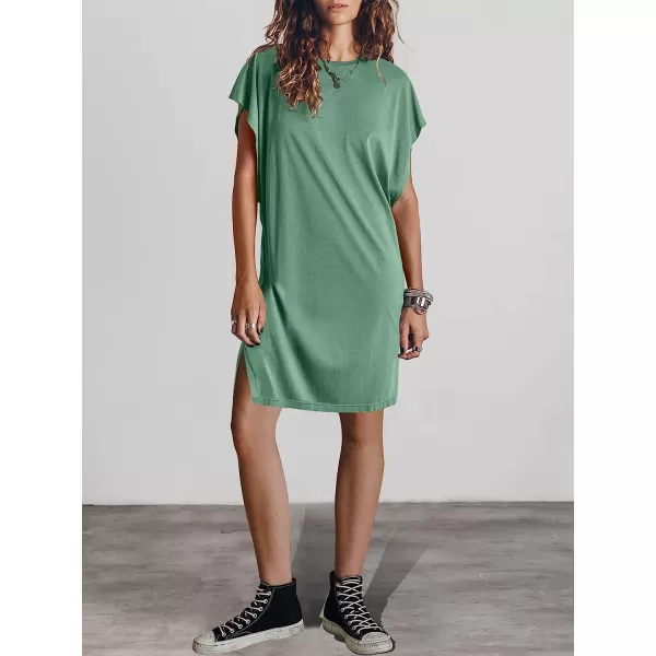 imageANRABESS Womens Summer Short Sleeve TShirt Dress Casual Loose Slit Beach Mini Dress Tunic TopLight Green