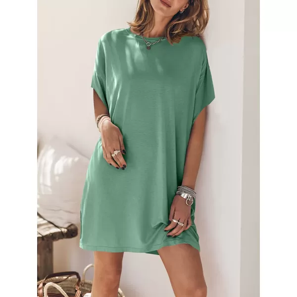 imageANRABESS Womens Summer Short Sleeve TShirt Dress Casual Loose Slit Beach Mini Dress Tunic TopLight Green
