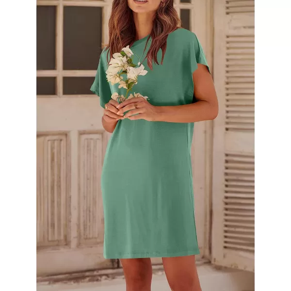 imageANRABESS Womens Summer Short Sleeve TShirt Dress Casual Loose Slit Beach Mini Dress Tunic TopLight Green