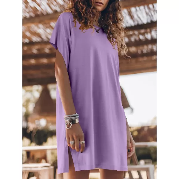 imageANRABESS Womens Summer Short Sleeve TShirt Dress Casual Loose Slit Beach Mini Dress Tunic TopLight Purple