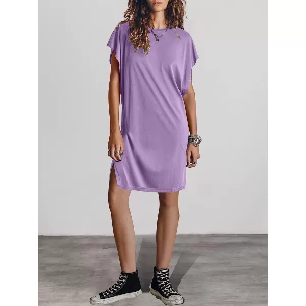 imageANRABESS Womens Summer Short Sleeve TShirt Dress Casual Loose Slit Beach Mini Dress Tunic TopLight Purple