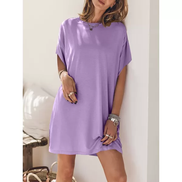 imageANRABESS Womens Summer Short Sleeve TShirt Dress Casual Loose Slit Beach Mini Dress Tunic TopLight Purple
