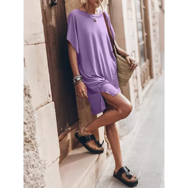 imageANRABESS Womens Summer Short Sleeve TShirt Dress Casual Loose Slit Beach Mini Dress Tunic TopLight Purple