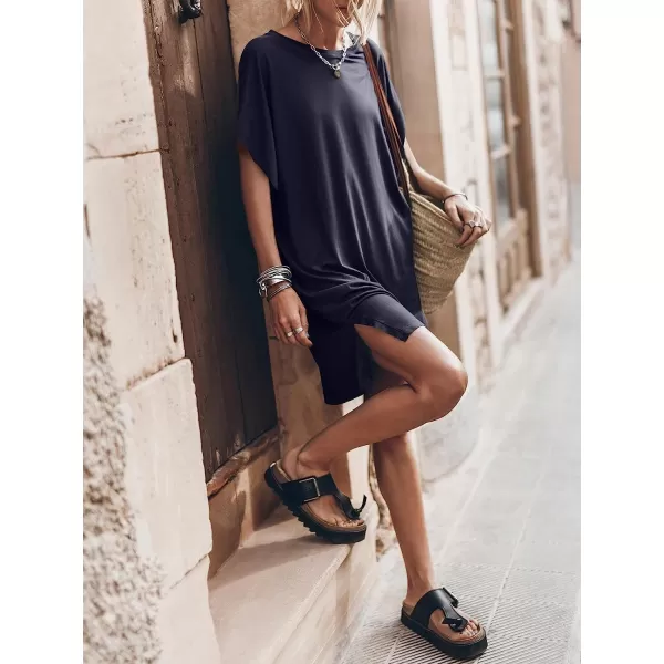 imageANRABESS Womens Summer Short Sleeve TShirt Dress Casual Loose Slit Beach Mini Dress Tunic TopNavy Blue