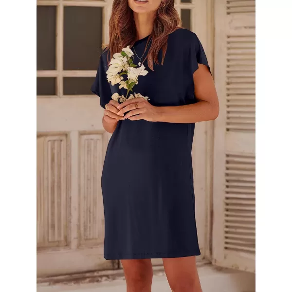 imageANRABESS Womens Summer Short Sleeve TShirt Dress Casual Loose Slit Beach Mini Dress Tunic TopNavy Blue