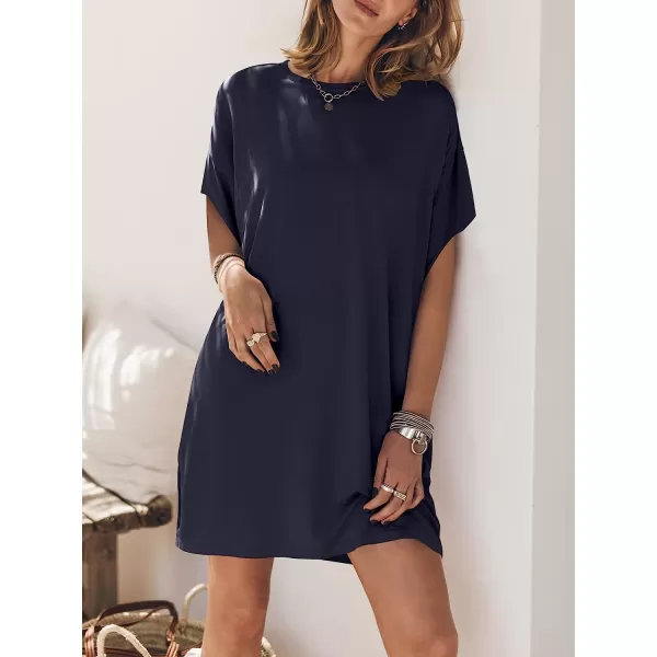 imageANRABESS Womens Summer Short Sleeve TShirt Dress Casual Loose Slit Beach Mini Dress Tunic TopNavy Blue