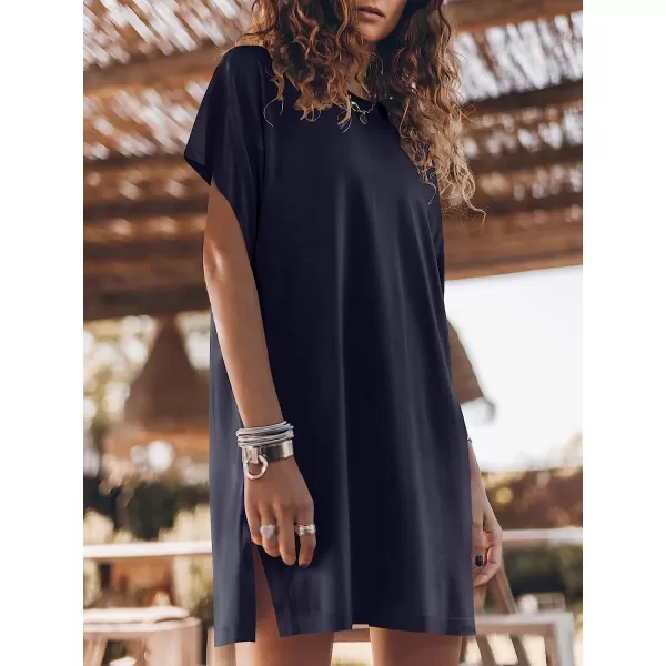 imageANRABESS Womens Summer Short Sleeve TShirt Dress Casual Loose Slit Beach Mini Dress Tunic TopNavy Blue