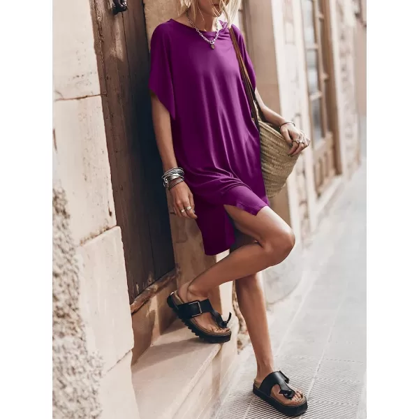 imageANRABESS Womens Summer Short Sleeve TShirt Dress Casual Loose Slit Beach Mini Dress Tunic TopPurple