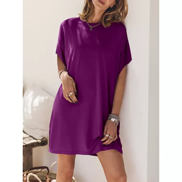 imageANRABESS Womens Summer Short Sleeve TShirt Dress Casual Loose Slit Beach Mini Dress Tunic TopPurple