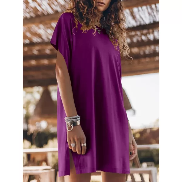 imageANRABESS Womens Summer Short Sleeve TShirt Dress Casual Loose Slit Beach Mini Dress Tunic TopPurple