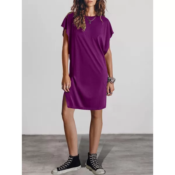 imageANRABESS Womens Summer Short Sleeve TShirt Dress Casual Loose Slit Beach Mini Dress Tunic TopPurple