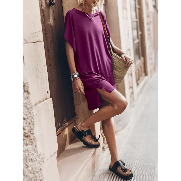 imageANRABESS Womens Summer Short Sleeve TShirt Dress Casual Loose Slit Beach Mini Dress Tunic TopViolet