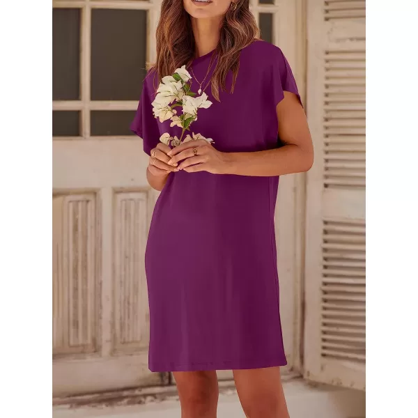 imageANRABESS Womens Summer Short Sleeve TShirt Dress Casual Loose Slit Beach Mini Dress Tunic TopViolet