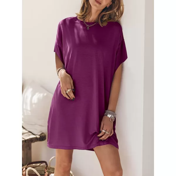 imageANRABESS Womens Summer Short Sleeve TShirt Dress Casual Loose Slit Beach Mini Dress Tunic TopViolet