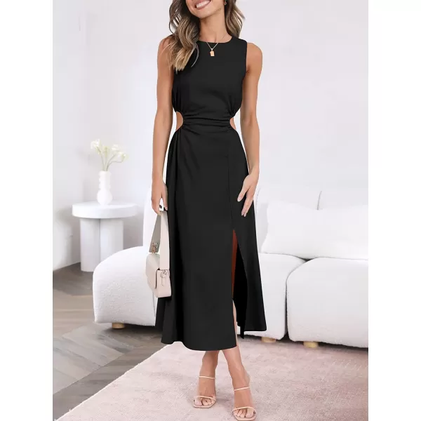 imageANRABESS Womens Summer Sleeveless Cutout Maxi Dress Bodycon Slit Beach Wedding Guest DressesBlack