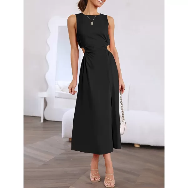 imageANRABESS Womens Summer Sleeveless Cutout Maxi Dress Bodycon Slit Beach Wedding Guest DressesBlack