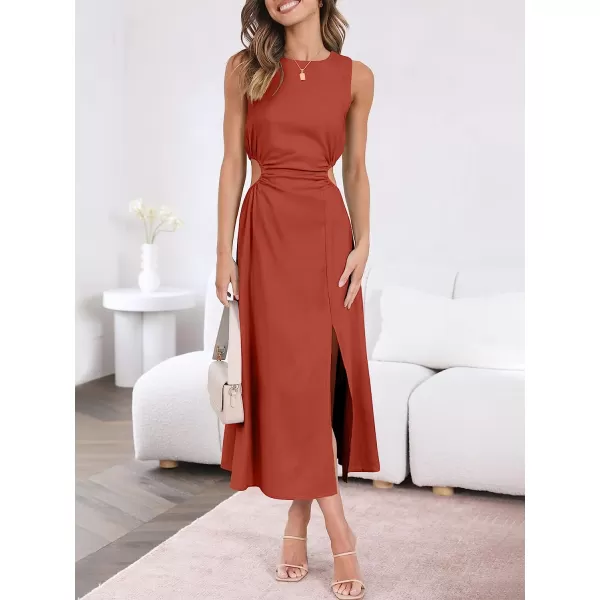 imageANRABESS Womens Summer Sleeveless Cutout Maxi Dress Bodycon Slit Beach Wedding Guest DressesBrick Red