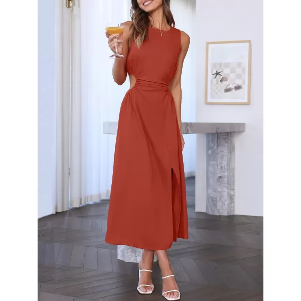imageANRABESS Womens Summer Sleeveless Cutout Maxi Dress Bodycon Slit Beach Wedding Guest DressesBrick Red