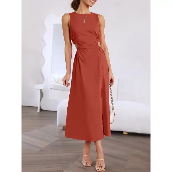 imageANRABESS Womens Summer Sleeveless Cutout Maxi Dress Bodycon Slit Beach Wedding Guest DressesBrick Red