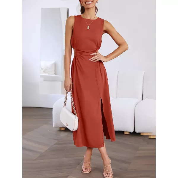 imageANRABESS Womens Summer Sleeveless Cutout Maxi Dress Bodycon Slit Beach Wedding Guest DressesBrick Red