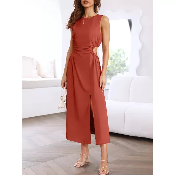 imageANRABESS Womens Summer Sleeveless Cutout Maxi Dress Bodycon Slit Beach Wedding Guest DressesBrick Red