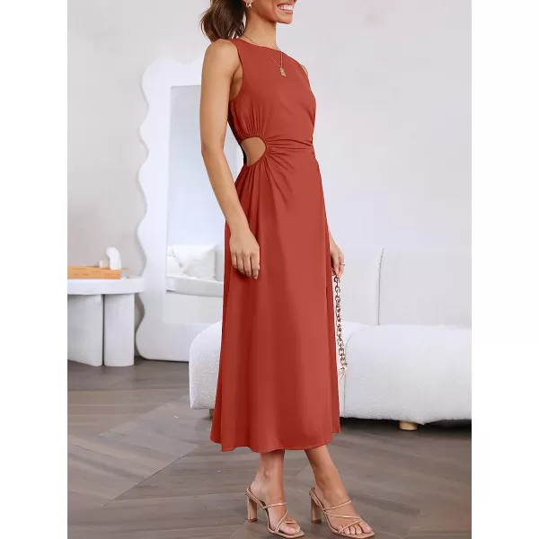 imageANRABESS Womens Summer Sleeveless Cutout Maxi Dress Bodycon Slit Beach Wedding Guest DressesBrick Red