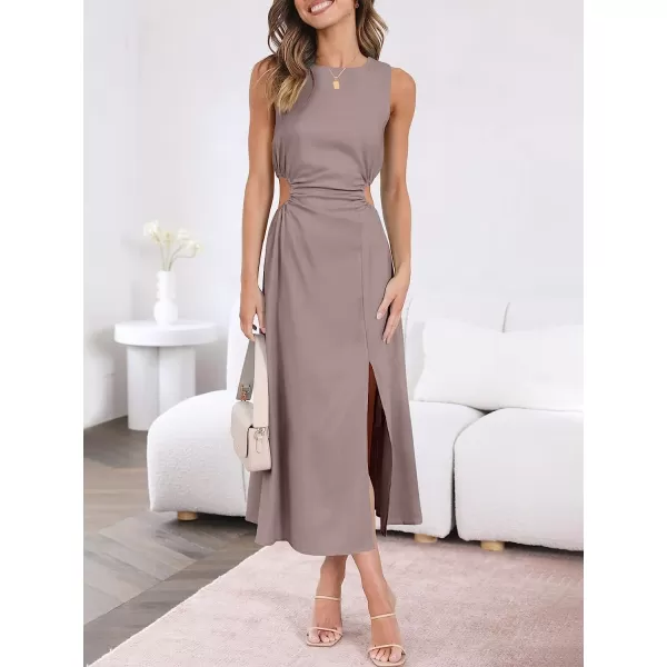 imageANRABESS Womens Summer Sleeveless Cutout Maxi Dress Bodycon Slit Beach Wedding Guest DressesLight Tan