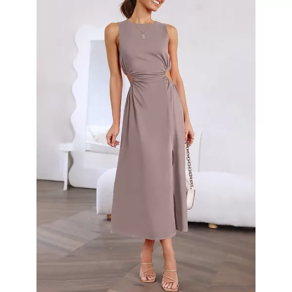 imageANRABESS Womens Summer Sleeveless Cutout Maxi Dress Bodycon Slit Beach Wedding Guest DressesLight Tan