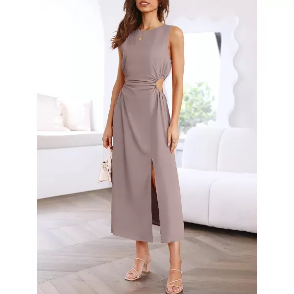 imageANRABESS Womens Summer Sleeveless Cutout Maxi Dress Bodycon Slit Beach Wedding Guest DressesLight Tan