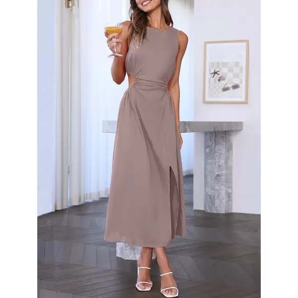 imageANRABESS Womens Summer Sleeveless Cutout Maxi Dress Bodycon Slit Beach Wedding Guest DressesLight Tan