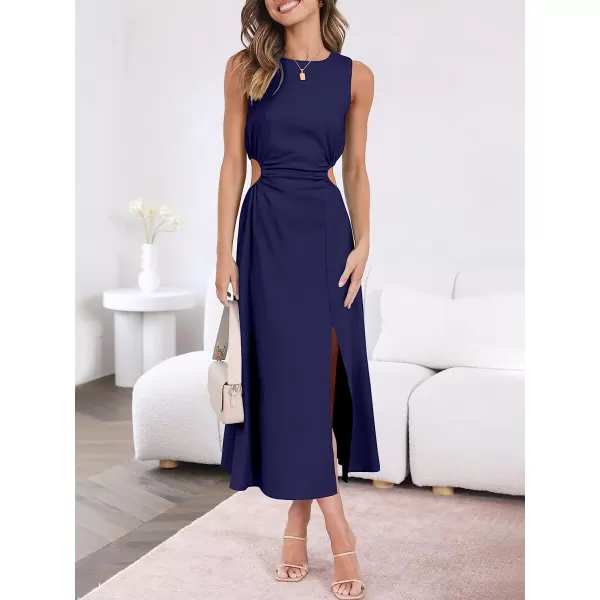 imageANRABESS Womens Summer Sleeveless Cutout Maxi Dress Bodycon Slit Beach Wedding Guest DressesNavy Blue