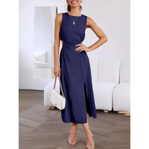 imageANRABESS Womens Summer Sleeveless Cutout Maxi Dress Bodycon Slit Beach Wedding Guest DressesNavy Blue
