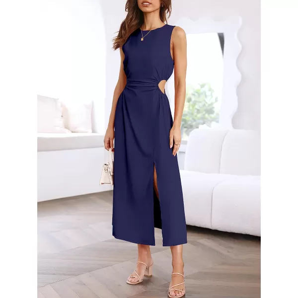 imageANRABESS Womens Summer Sleeveless Cutout Maxi Dress Bodycon Slit Beach Wedding Guest DressesNavy Blue