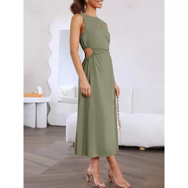 imageANRABESS Womens Summer Sleeveless Cutout Maxi Dress Bodycon Slit Beach Wedding Guest DressesOlive