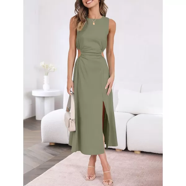 imageANRABESS Womens Summer Sleeveless Cutout Maxi Dress Bodycon Slit Beach Wedding Guest DressesOlive