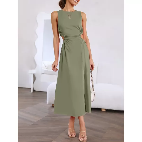 imageANRABESS Womens Summer Sleeveless Cutout Maxi Dress Bodycon Slit Beach Wedding Guest DressesOlive