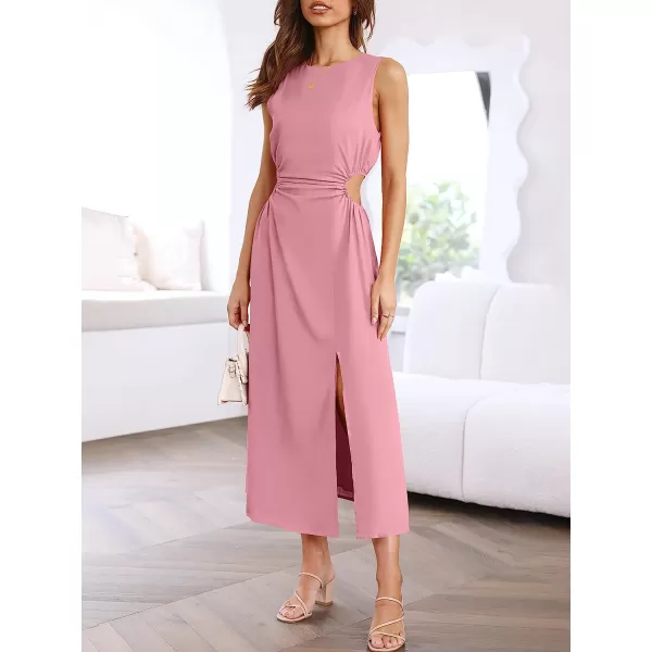 imageANRABESS Womens Summer Sleeveless Cutout Maxi Dress Bodycon Slit Beach Wedding Guest DressesPink