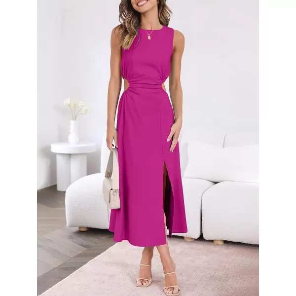 imageANRABESS Womens Summer Sleeveless Cutout Maxi Dress Bodycon Slit Beach Wedding Guest DressesRose