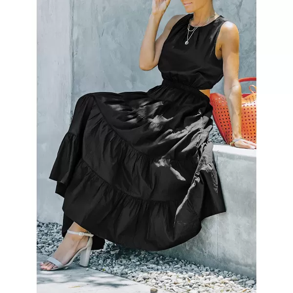 imageANRABESS Womens Summer Sleeveless Cutout Maxi Dress Crewneck Tiered Flowy ALine Sundress with PocketsBlack
