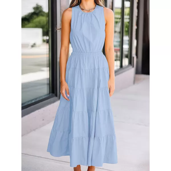 imageANRABESS Womens Summer Sleeveless Cutout Maxi Dress Crewneck Tiered Flowy ALine Sundress with PocketsBlue