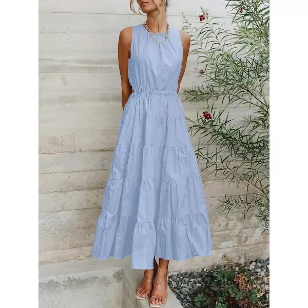 imageANRABESS Womens Summer Sleeveless Cutout Maxi Dress Crewneck Tiered Flowy ALine Sundress with PocketsBlue