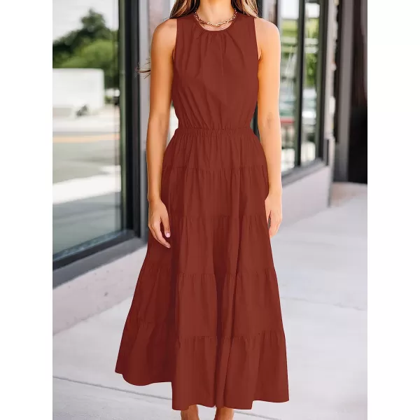 imageANRABESS Womens Summer Sleeveless Cutout Maxi Dress Crewneck Tiered Flowy ALine Sundress with PocketsDeep Red