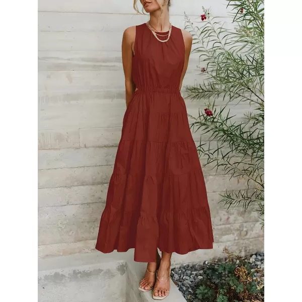 imageANRABESS Womens Summer Sleeveless Cutout Maxi Dress Crewneck Tiered Flowy ALine Sundress with PocketsDeep Red